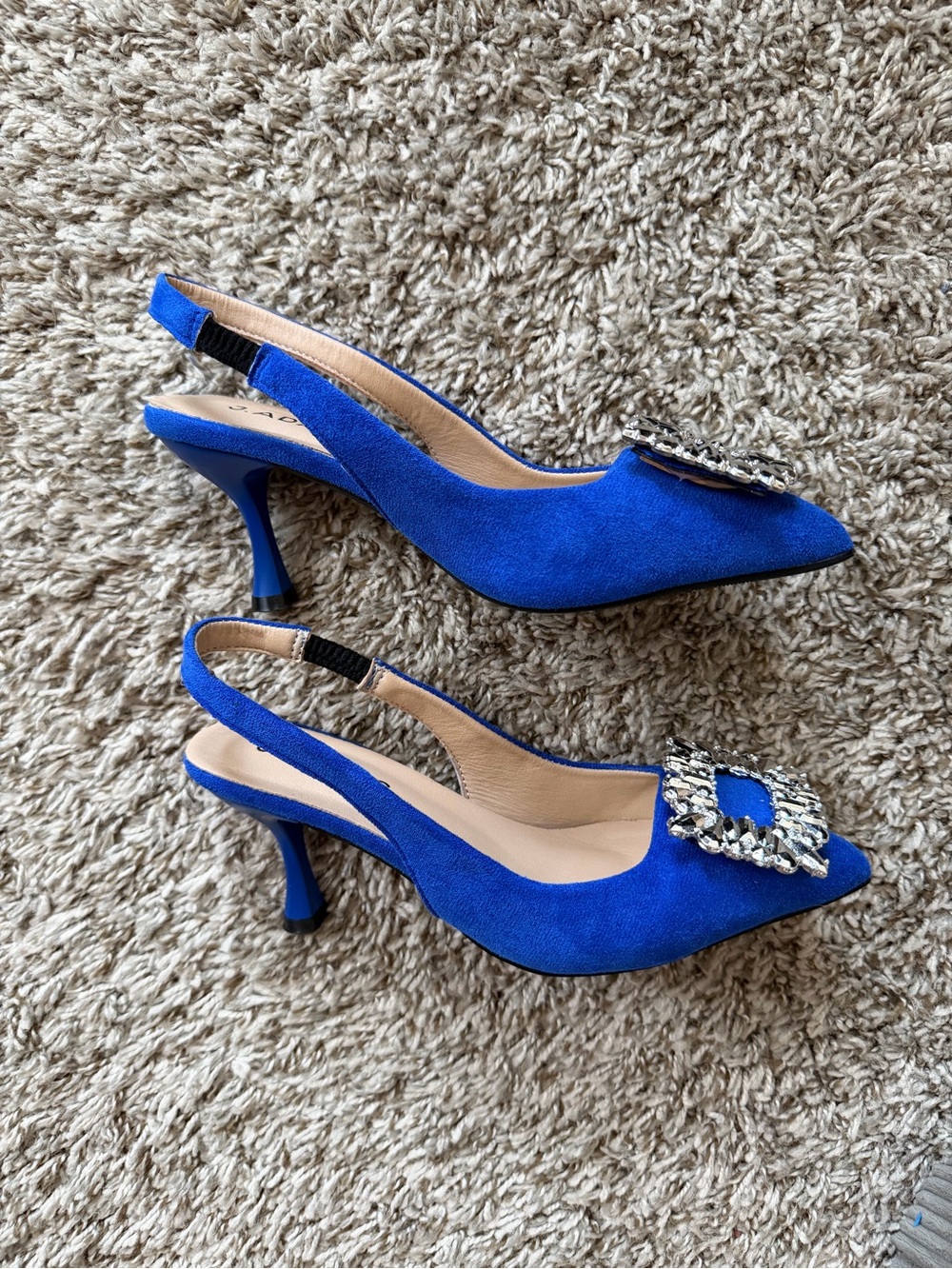 Adams Blue Pointed Slingback Heels with Crystal Buckle - Picture 1 of 5